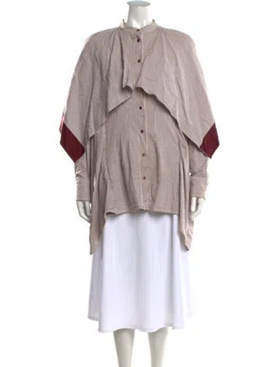 Pre-owned Sies Marjan Striped Long Sleeve Button-up Top In Neutrals/red
