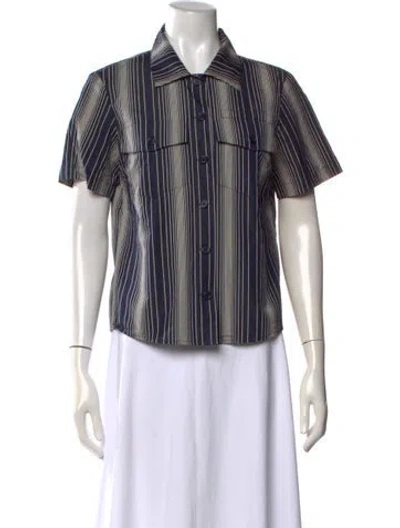 Pre-owned Sies Marjan Striped Short Sleeve Button-up Top In Blue
