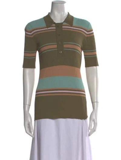 Pre-owned Sies Marjan Striped Short Sleeve Polo In Green