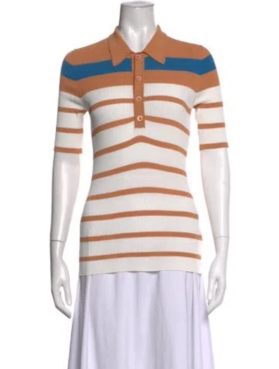 Pre-owned Sies Marjan Striped Short Sleeve Polo In Neutrals/white