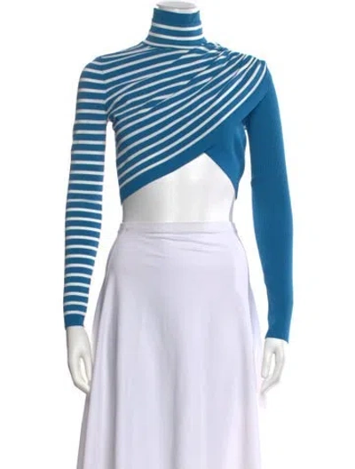Pre-owned Sies Marjan Striped Turtleneck Crop Top In Blue