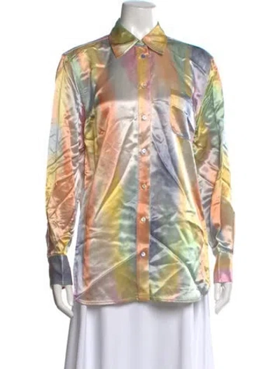 Pre-owned Sies Marjan Tie-dye Print Long Sleeve Button-up Top In Pink