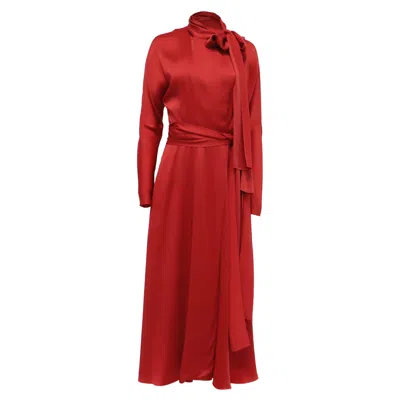 Pre-owned Sies Marjan Tie-neck Long Sleeve Midi Dress In Red Viscose