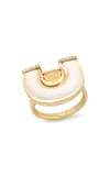 Sig Ward 14k Yellow Gold Citrine; White Agate And Diamond Horseshoe Ring