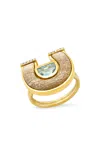Sig Ward 14k Yellow Topaz; Petrified Wood And Diamond Ring In Brown