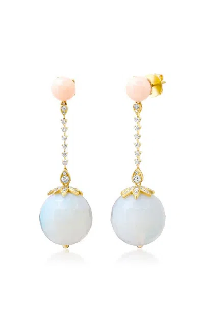 Sig Ward Disco Ball 14k Yellow Gold Opal; Opalite And Diamond Earrings In White