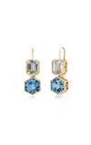 Sig Ward Duo 14k Yellow Gold Aquamarine; Topaz Earrings