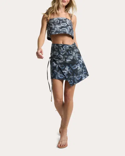 Sigal Women's Paisley Linen-cotton Mini Wrap Skirt In Black