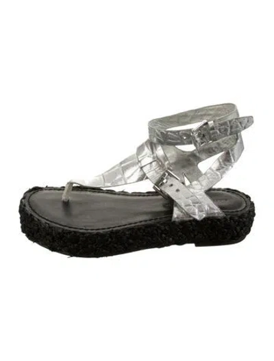 Pre-owned Sigerson Morrison Argento300 Cocco Colombo Lumix Leather Espadrilles In Black/metallic/silver