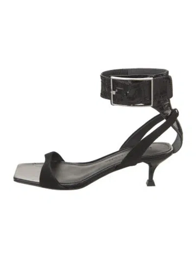 Pre-owned Sigerson Morrison Embossed Leather Animal Print Sandals In Black
