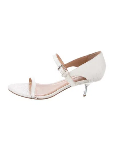 Pre-owned Sigerson Morrison Embossed Leather Animal Print Sandals In White
