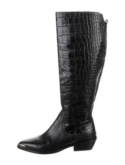 Pre-owned Sigerson Morrison Embossed Leather Riding Boots In Black
