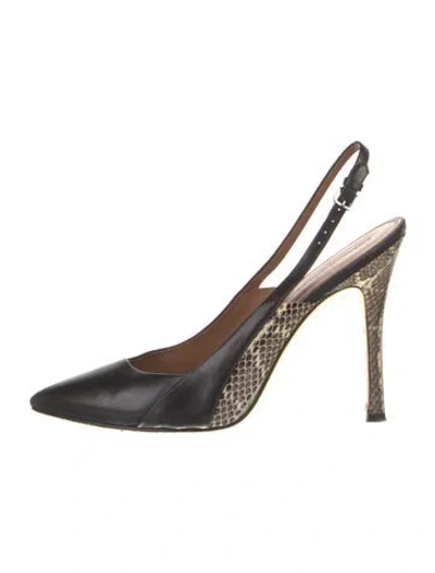 Pre-owned Sigerson Morrison Leather Animal Print Slingback Pumps In Black