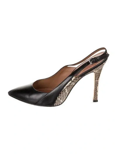 Pre-owned Sigerson Morrison Leather Animal Print Slingback Pumps In Black