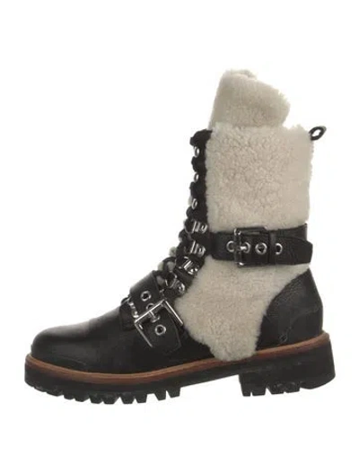 Pre-owned Sigerson Morrison Leather Colorblock Pattern Combat Boots In Black