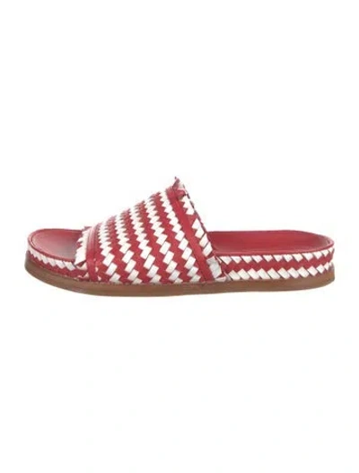 Pre-owned Sigerson Morrison Leather Colorblock Pattern Slides In Red/white