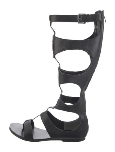 Pre-owned Sigerson Morrison Leather Cutout Accent Gladiator Sandals In Black