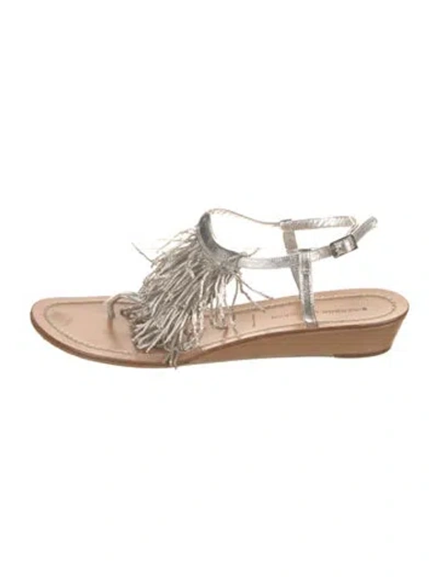 Pre-owned Sigerson Morrison Leather Fringe Trim Accent Sandals