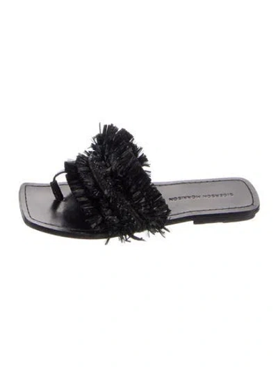 Pre-owned Sigerson Morrison Leather Fringe Trim Accent Slides In Black