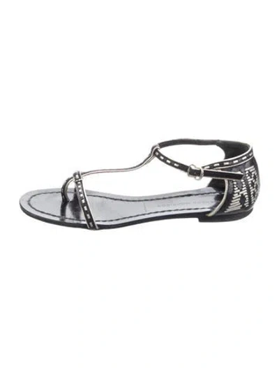 Pre-owned Sigerson Morrison Leather Graphic Print T-strap Sandals In Multicolor
