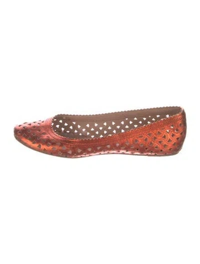 Pre-owned Sigerson Morrison Leather Lace Pattern Ballet Flats In Metallic/orange