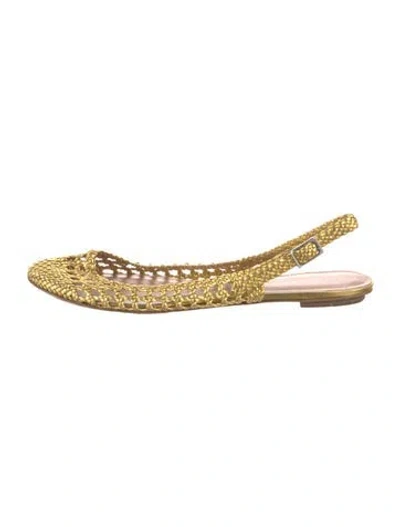 Pre-owned Sigerson Morrison Leather Lace Pattern Slingback Flats In Gold
