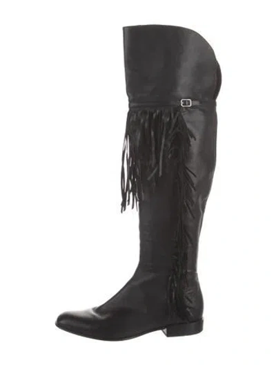 Pre-owned Sigerson Morrison Leather Leather Trim Embellishment Lace-up Boots In Black