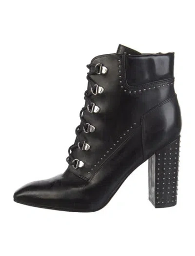 Pre-owned Sigerson Morrison Leather Studded Accents Lace-up Boots In Black
