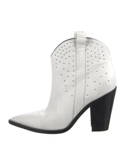 Pre-owned Sigerson Morrison Leather Studded Accents Western Boots In White