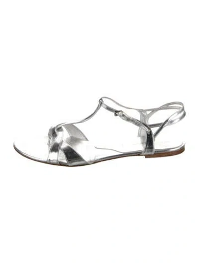 Pre-owned Sigerson Morrison Leather T-strap Sandals In Metallic/silver