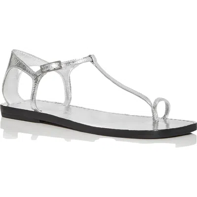 Sigerson Morrison Nelson Womens Leather T-strap Flat Sandals In Silver