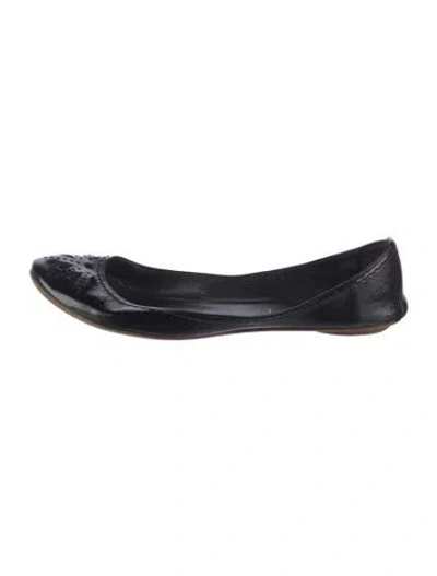 Pre-owned Sigerson Morrison Patent Leather Lace Pattern Ballet Flats In Black