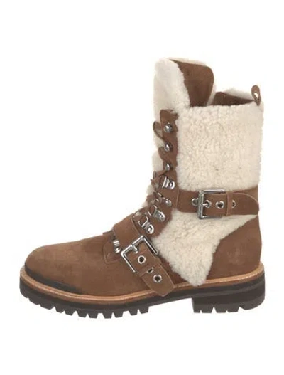 Pre-owned Sigerson Morrison Suede Colorblock Pattern Combat Boots In Brown