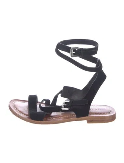 Pre-owned Sigerson Morrison Suede Cutout Accent Gladiator Sandals In Black/brown