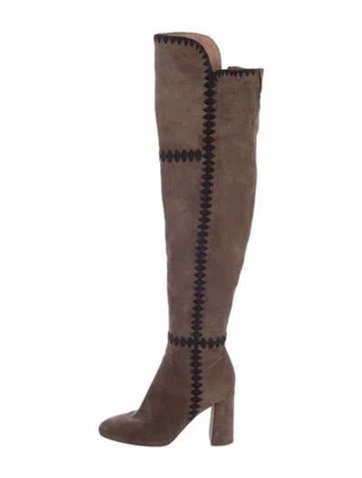 Pre-owned Sigerson Morrison Suede Embroidered Accent Boots In Brown