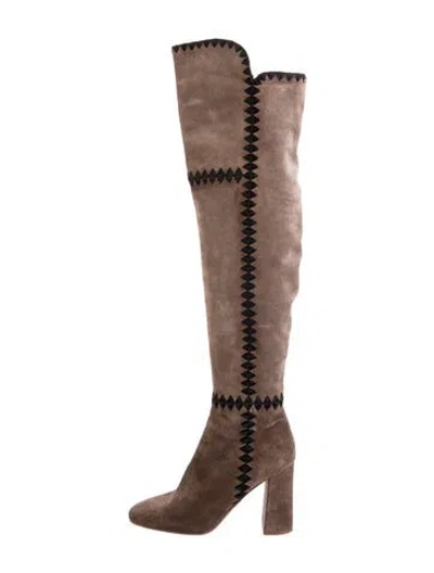 Pre-owned Sigerson Morrison Suede Embroidered Accent Boots In Neutral