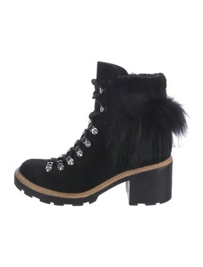 Pre-owned Sigerson Morrison Suede Faux Fur Trim Lace-up Boots In Black