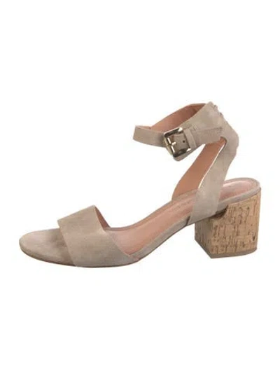 Pre-owned Sigerson Morrison Suede Leather Trim Embellishment Sandals In Neutral