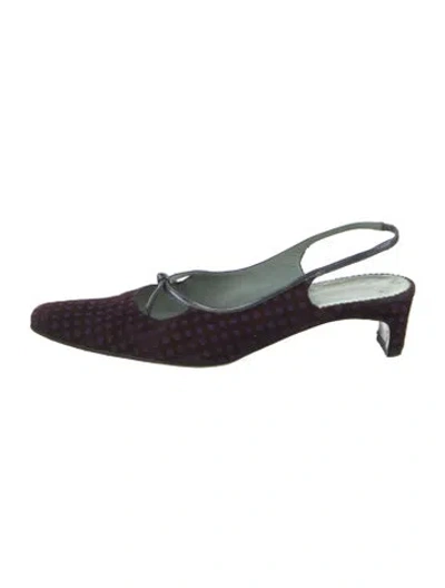 Pre-owned Sigerson Morrison Suede Polka Dot Print Slingback Pumps In Green