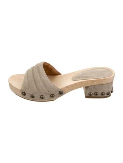 Pre-owned Sigerson Morrison Suede Studded Accents Slides In Neutrals