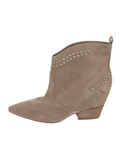 Pre-owned Sigerson Morrison Suede Studded Accents Western Boots In Brown
