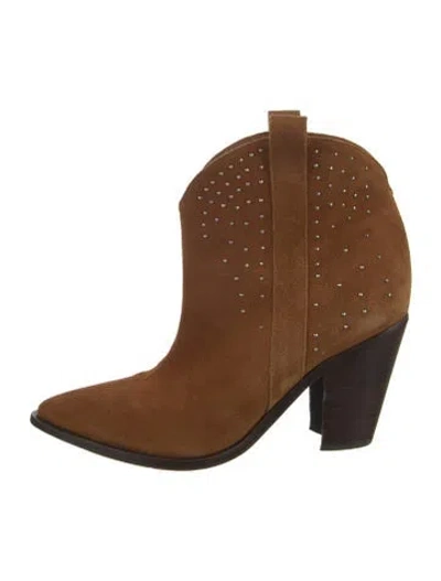 Pre-owned Sigerson Morrison Suede Studded Accents Western Boots In Brown