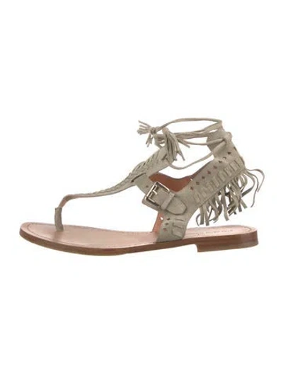 Pre-owned Sigerson Morrison Suede Tassel Accents Gladiator Sandals In Neutral