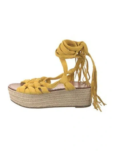 Pre-owned Sigerson Morrison Suede Tassel Accents Sandals In Neutrals/yellow
