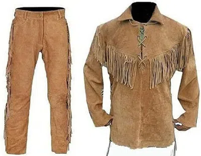 Pre-owned Sigma Mens Leather Buckskin Suit Including Shirt And Trouser Mountain Man Reenactment In Brown