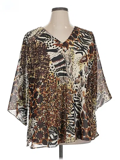 Pre-owned Signature 3/4 Sleeve Blouse In Brown