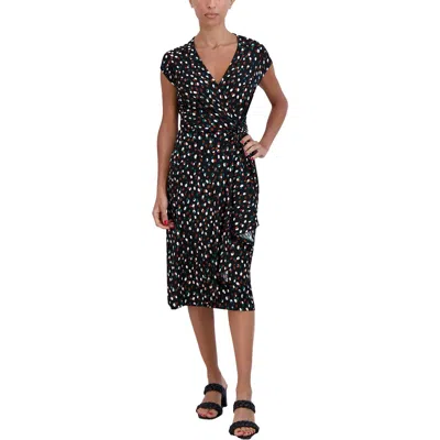 Signature By Robbie Bee Petites Womens Dotted Knee-length Midi Dress In Multi