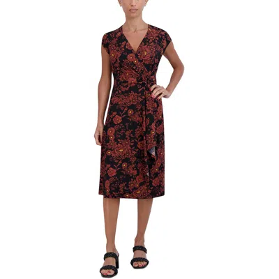 Signature By Robbie Bee Petites Womens Floral Midi Wrap Dress In Multi
