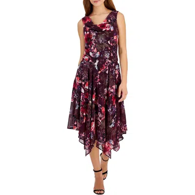 Signature By Robbie Bee Petites Womens Floral Print Polyester Fit & Flare Dress In Multi