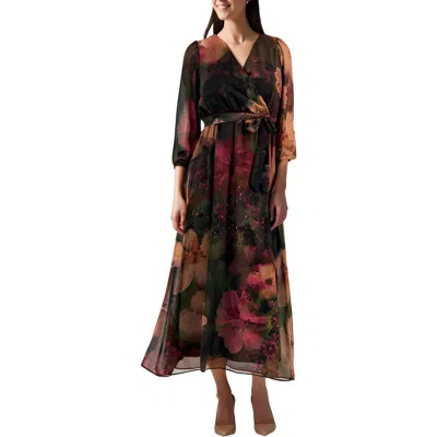 Signature By Robbie Bee Petites Womens Printed Chiffon Maxi Dress In Multi